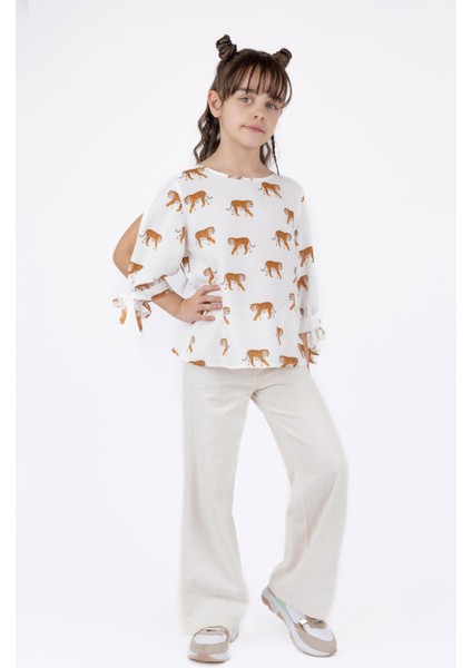 Kız Çocuk Kolu Yırtmaçlı Bluz