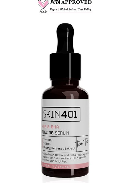 SKIN401 Aha %10 Bha %2 Cilt Tonu Eşitleyici Yüz Peeling Serum 30ML (%25 Tanıtım )