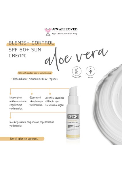 Spf 50+ Leke Karşıtı Aloe Vera Nemlendiricili Güneş Kremi 50 ml