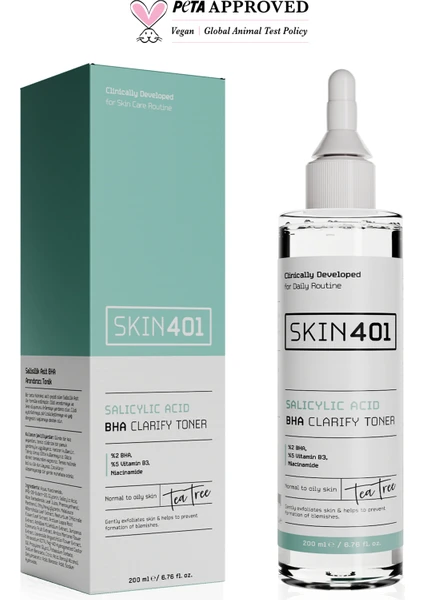 SKIN401 %2 Salisilik Asit Bha Arındırıcı, Siyah Nokta Karşıtı Tonik 200 ml