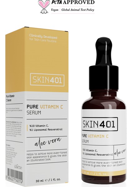 SKIN401 %10 Vitamin C  Aydınlatıcı Renk Tonu Eşitleyici Serum 30 ml