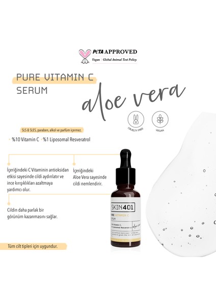 SKIN401 %10 Vitamin C  Aydınlatıcı Renk Tonu Eşitleyici Serum 30 ml