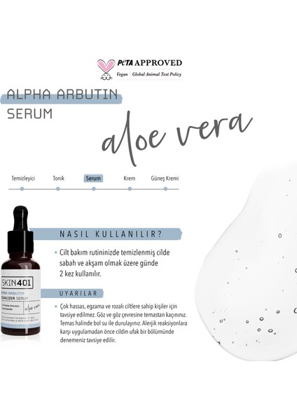 SKIN401 Arbutin %2 Cilt Tonu Eşitleyici Leke Karşıtı Serum 30ML (%25 Tanıtım )