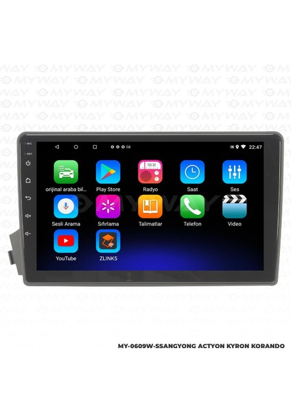 Ssangyong Korando Android 12 Multimedya Carplay 2gb RAM+32GB HDD Navigasyon Ekran