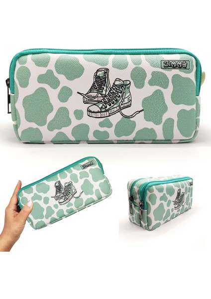 Kalem Kutusu Inek Kalemkutu Vegan Deri Iki Bölmeli Kalemlik - Yeşil