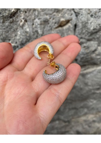 Kadın Gümüş Zirkon Taşlı Halka Küpe