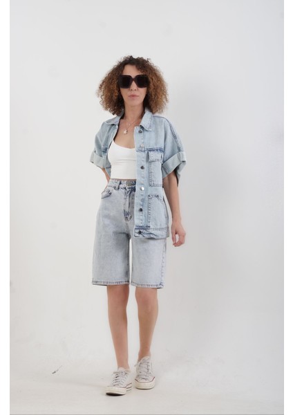 Mavi Cep Detaylı Denim Yelek