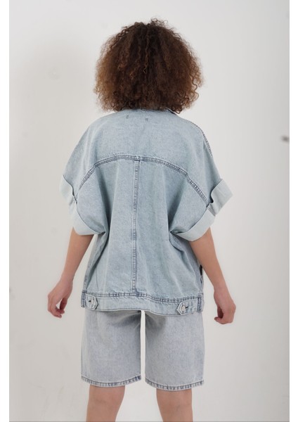 Mavi Cep Detaylı Denim Yelek