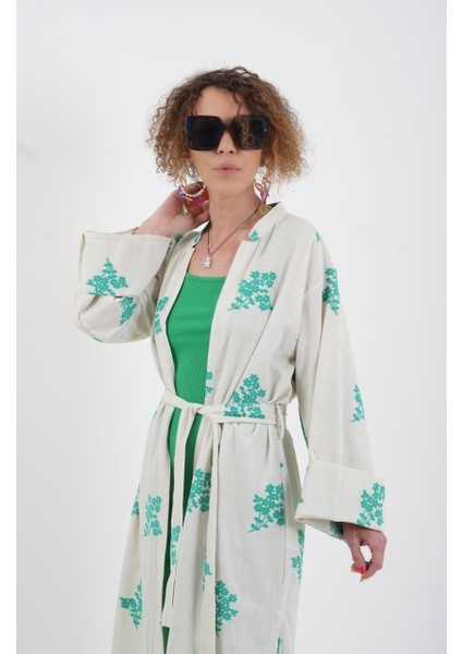 Yeşil Nakışlı Kimono Ceket modelleri