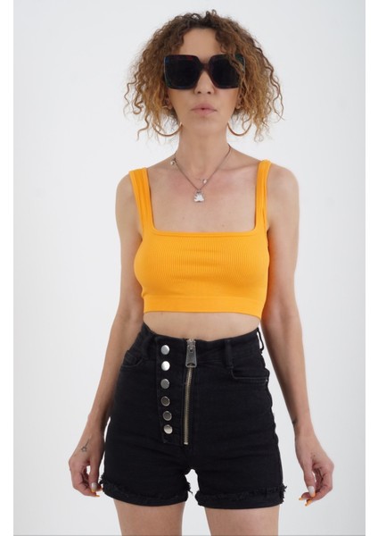 Oranj Askılı Crop Top