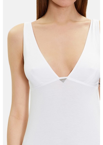 Regular Fit V Yaka Göğüs Dekolteli Uzun Elbise Bayan Elbise 262729 3R314 00010