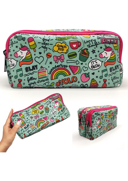 Kalem Kutusu Unicorn Kalemkutu Vegan Deri Iki Bölmeli Kalemlik