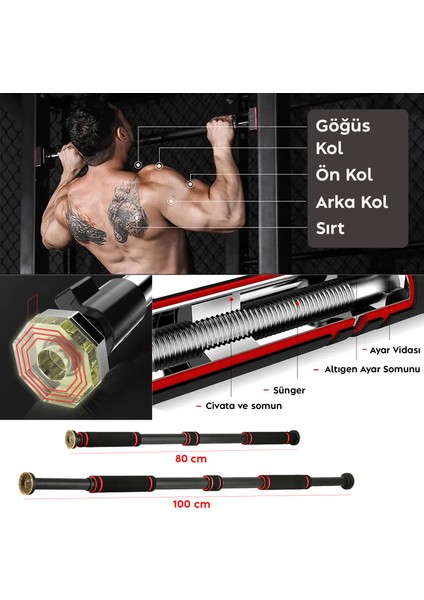 Barfiks Çubuğu 80 -100 cm Çift Süngerli Ayarlanabilir Barfiks Çekme Demiri Barfiks Aleti