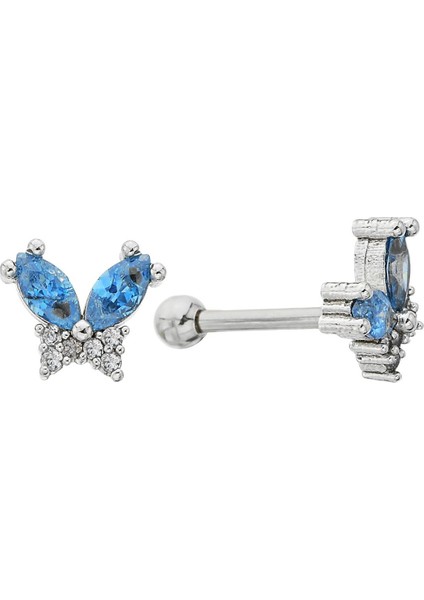 Mavi Kelebek Figürlü Kıkırdak Helix Tragus Piercing (1 Adet)