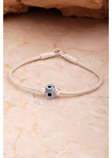 Kazaziye Işlemeli Dorissa Nazar Boncuklu Gümüş Bileklik 4404