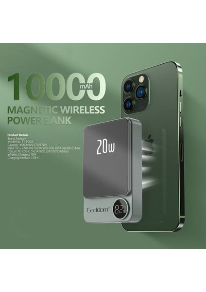 15W Hızlı Şarj 10.000 Mah Kablosuz Magsafe Şarj Destekli Powerbank