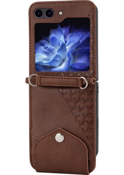 Hongshou-Samsung Galaxy Z Flip5 Için Kübik Dokulu Deri Kılıf (Yurt Dışından)