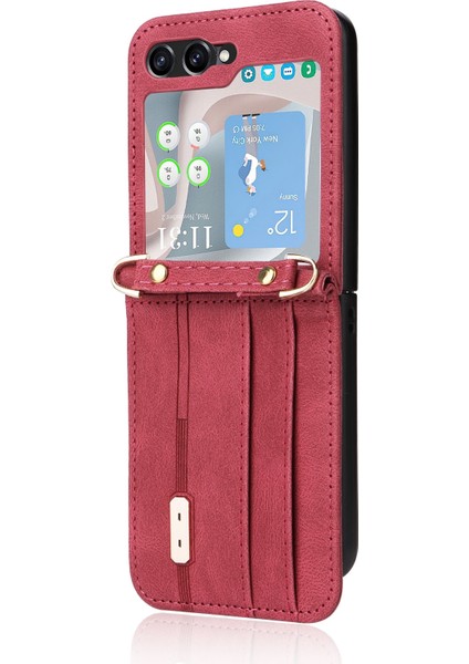 Hongshou-Samsung Galaxy Z Flip5 5g Için Crossbody Deri Telefon Kılıfı (Yurt Dışından)