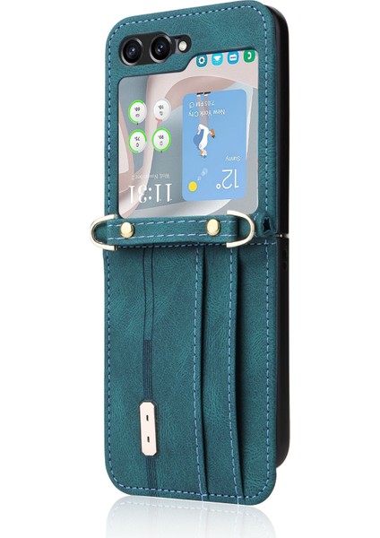 Hongshou-Samsung Galaxy Z Flip5 5g Için Crossbody Deri Telefon Kılıfı (Yurt Dışından)