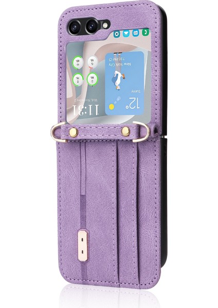 Hongshou-Samsung Galaxy Z Flip5 5g Için Crossbody Deri Telefon Kılıfı (Yurt Dışından)