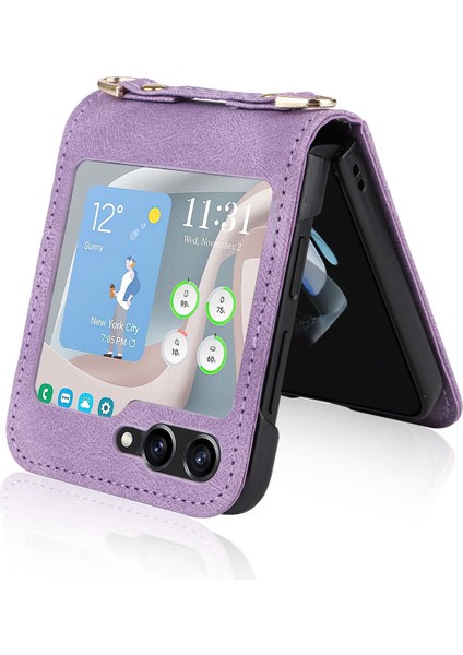 Hongshou-Samsung Galaxy Z Flip5 5g Için Crossbody Deri Telefon Kılıfı (Yurt Dışından)