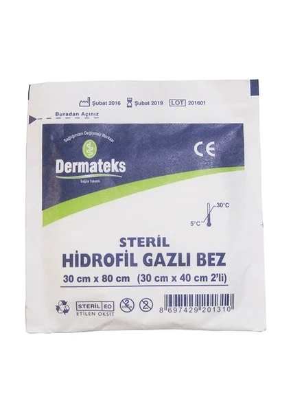 Steril Hidrofil Gazlı Bez Spanç 30 × 80 cm 100 Adet