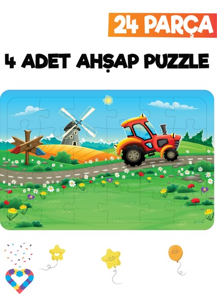 Ahşap 24 Parça 4 Set Çocuk Puzzle