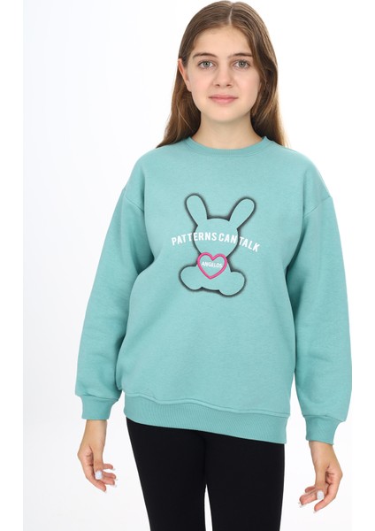 Angelos Girls Kız Çocuk Ayıcık Baskılı 3 Iplik Sweatshirt 7-13 Yaş LX268