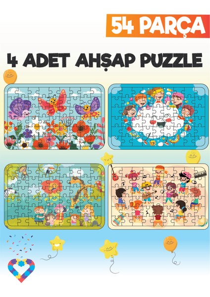 Ahşap 54 Parça 4 Set Çocuk Puzzle