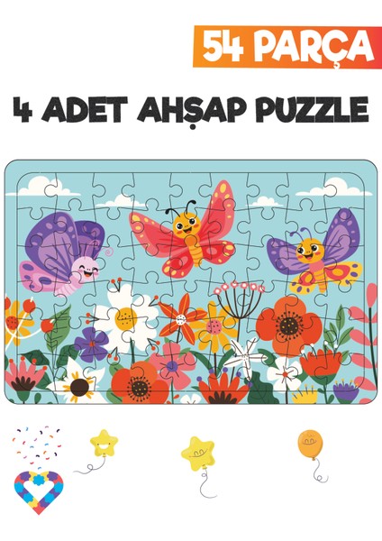 Ahşap 54 Parça 4 Set Çocuk Puzzle