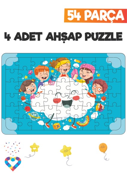 Ahşap 54 Parça 4 Set Çocuk Puzzle