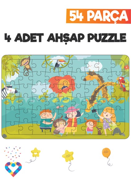 Ahşap 54 Parça 4 Set Çocuk Puzzle