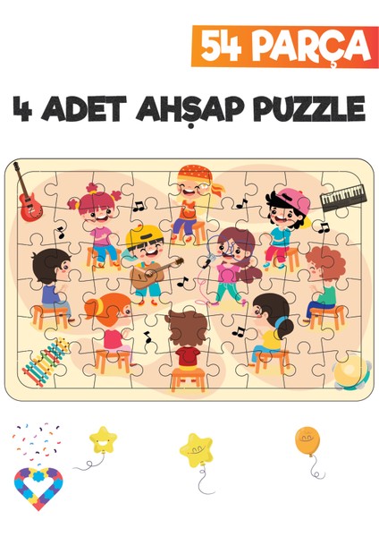 Ahşap 54 Parça 4 Set Çocuk Puzzle