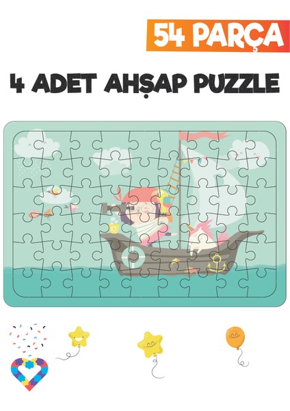 Ahşap 54 Parça 4 Set Çocuk Puzzle