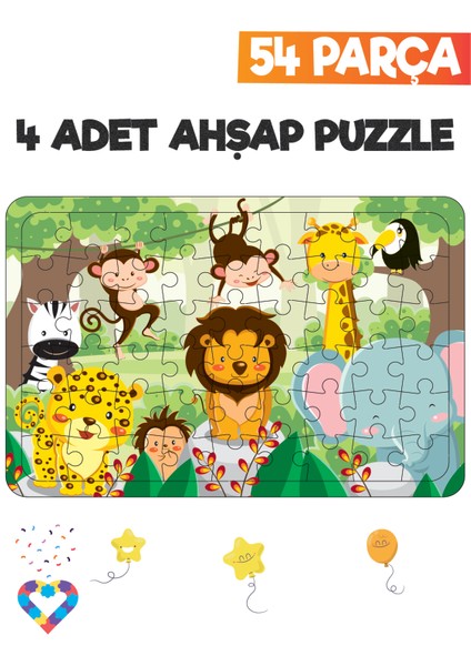 Ahşap 54 Parça 4 Set Çocuk Puzzle