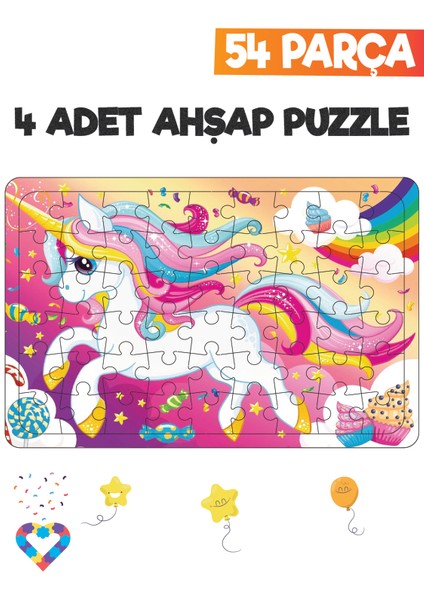 Ahşap 54 Parça 4 Set Çocuk Puzzle