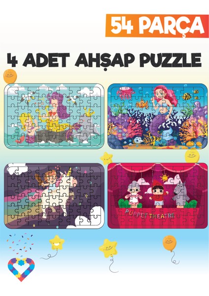 Ahşap 54 Parça 4 Set Çocuk Puzzle