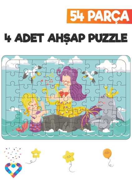 Ahşap 54 Parça 4 Set Çocuk Puzzle