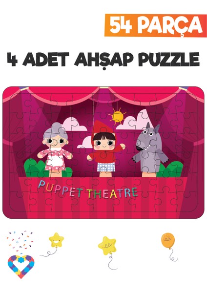 Ahşap 54 Parça 4 Set Çocuk Puzzle