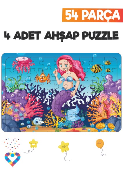 Ahşap 54 Parça 4 Set Çocuk Puzzle