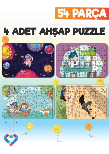 Ahşap 54 Parça 4 Set Çocuk Puzzle