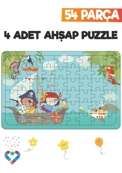 Ahşap 54 Parça 4 Set Çocuk Puzzle