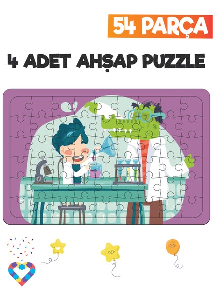 Ahşap 54 Parça 4 Set Çocuk Puzzle