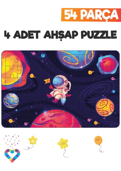 Ahşap 54 Parça 4 Set Çocuk Puzzle