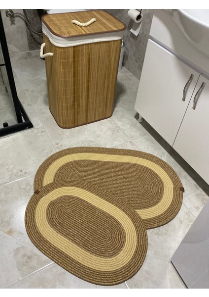 Ikili Jüt Desenli Kapı Önü Paspas 2li Banyo Paspası Balkon Paspası Hediyelik, ev eşyası 2'li