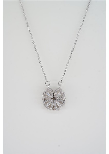 Kadın 316L Paslanmaz Çelik 40 cm Şekil Değiştirebilen Yonca ve Kalp Figürlü Baget Zirkon Taşlı Kolye fiyatları