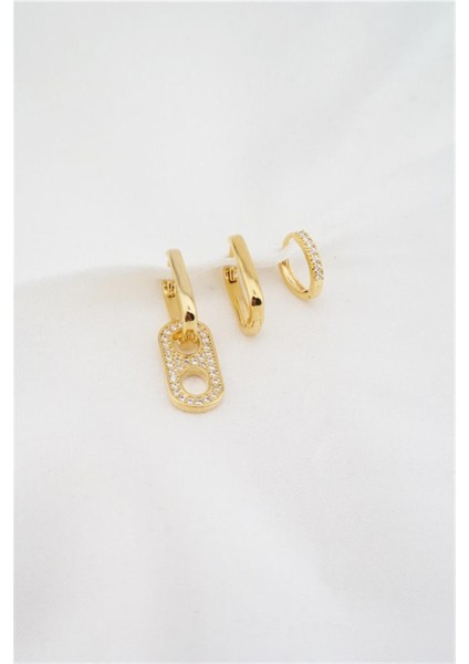 Kadın Altın Kaplama Zirkon Taşlı 3'lü Küpe Set fiyatları