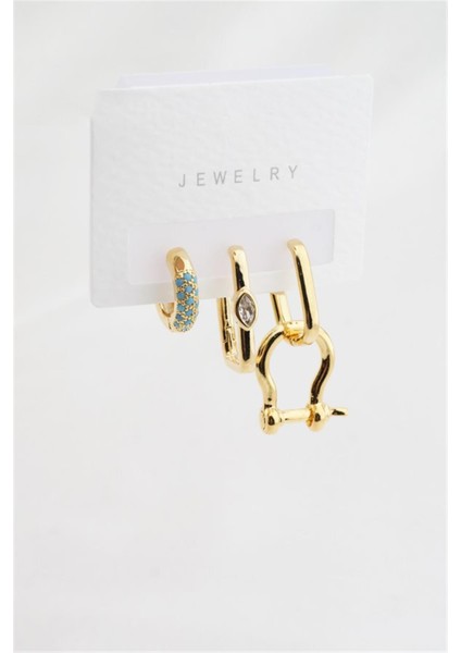 Kadın Altın Kaplama Firuze Zirkon Taşlı 3'lü Küpe Set fiyatları