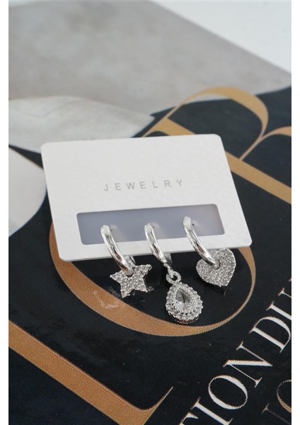 Kadın Vip Seri Kalp ve Yıldız Helix Model 3'lü Küpe Seti fiyatları