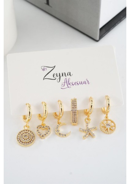 Kadın Vip Seri Zirkon Taşlı Karışık Figürlü 6'lı Küpe Seti fiyatları